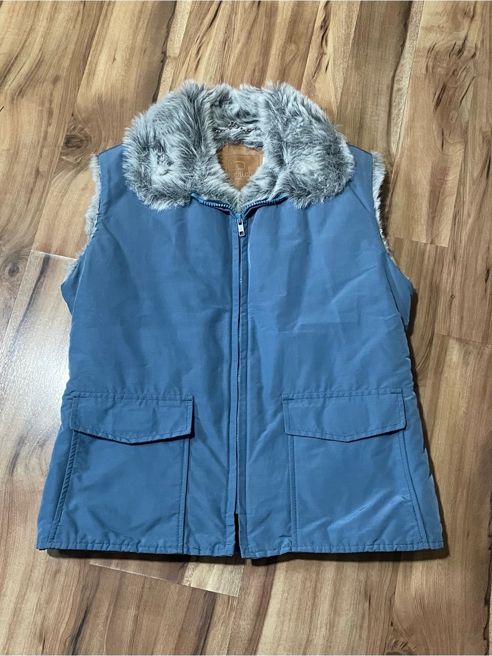 VTG Woolrich Faux Fur Lined Vest Medium Slate Blue 60/40 Shell Made in USA